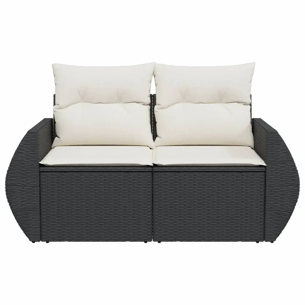 2-Seater Outdoor Sofa PE Rattan Black with Storage Cushions