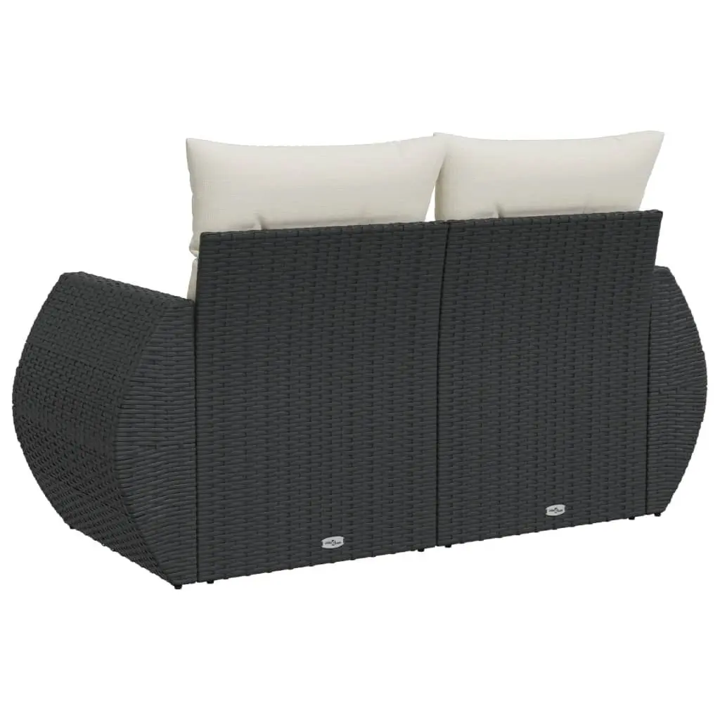 2-Seater Outdoor Sofa PE Rattan Black with Storage Cushions