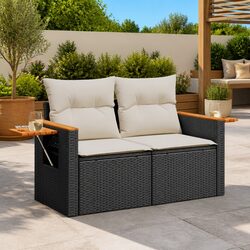 Outdoor Sofa 2-Seater Garden Furniture with Cushions Storage Black Poly Rattan