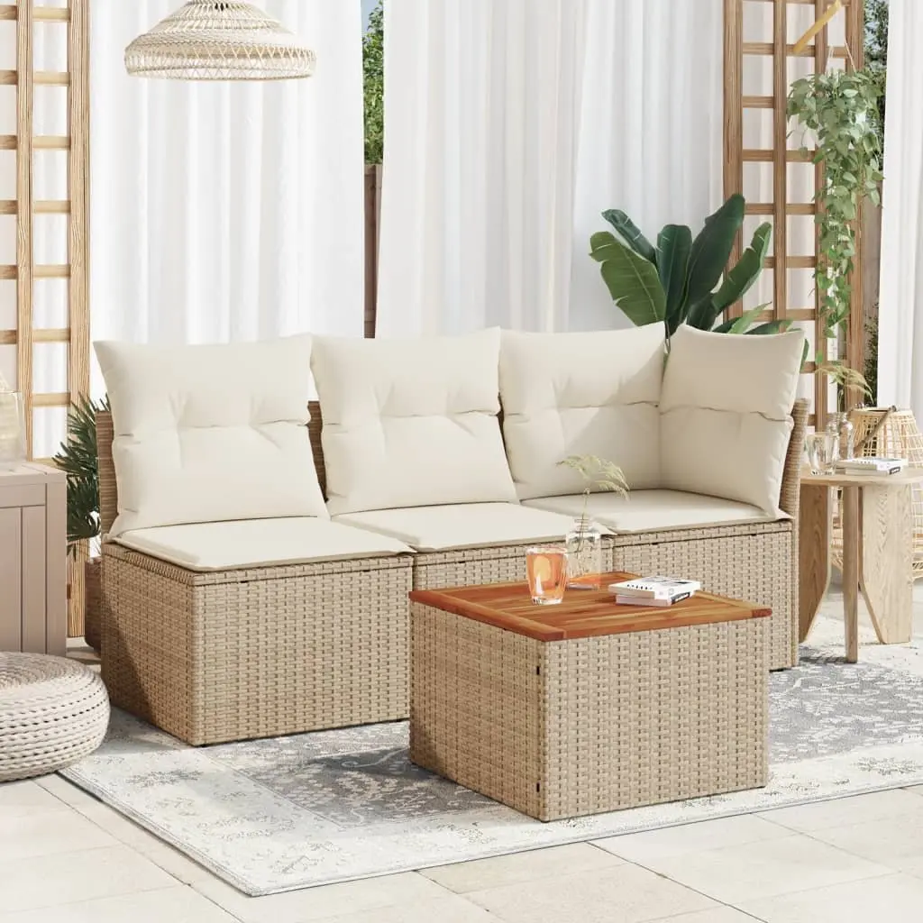 Garden Table Outdoor Furniture 55x55x37cm Beige Poly Rattan Acacia Wood Top