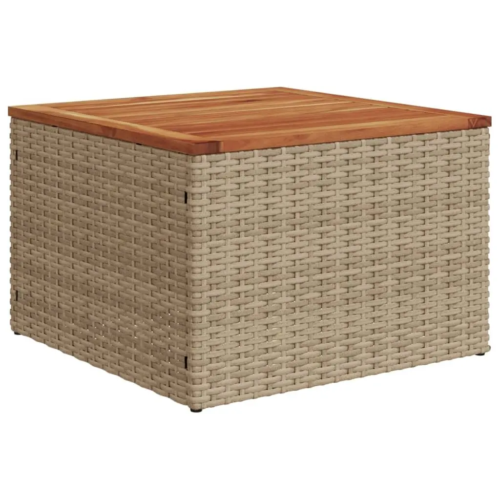Garden Table Outdoor Furniture 55x55x37cm Beige Poly Rattan Acacia Wood Top