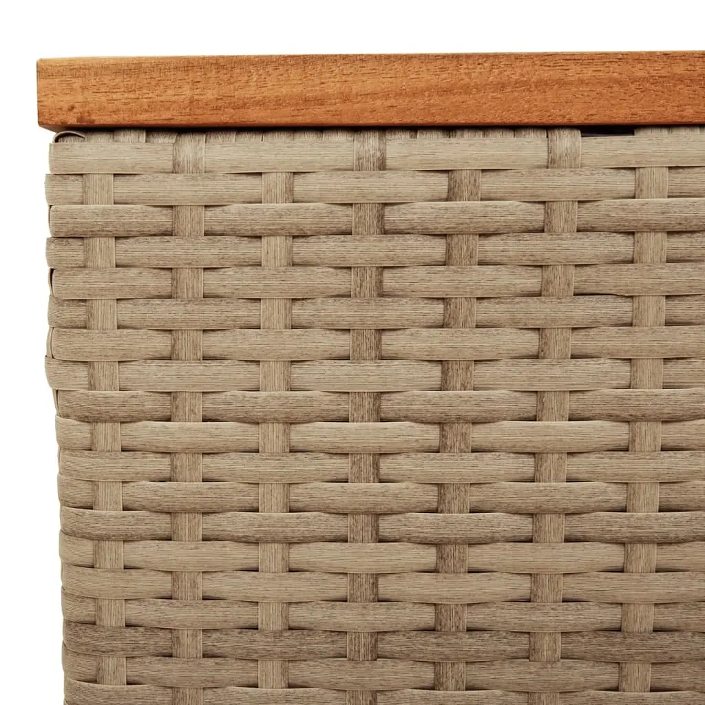 Garden Table Outdoor Furniture 55x55x37cm Beige Poly Rattan Acacia Wood Top