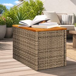 Garden Side Tables 2 pcs Beige Outdoor Patio Furniture PE Rattan Wood Top