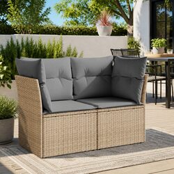 2-Seater Outdoor Garden Sofa with Cushions Patio Furniture Beige
