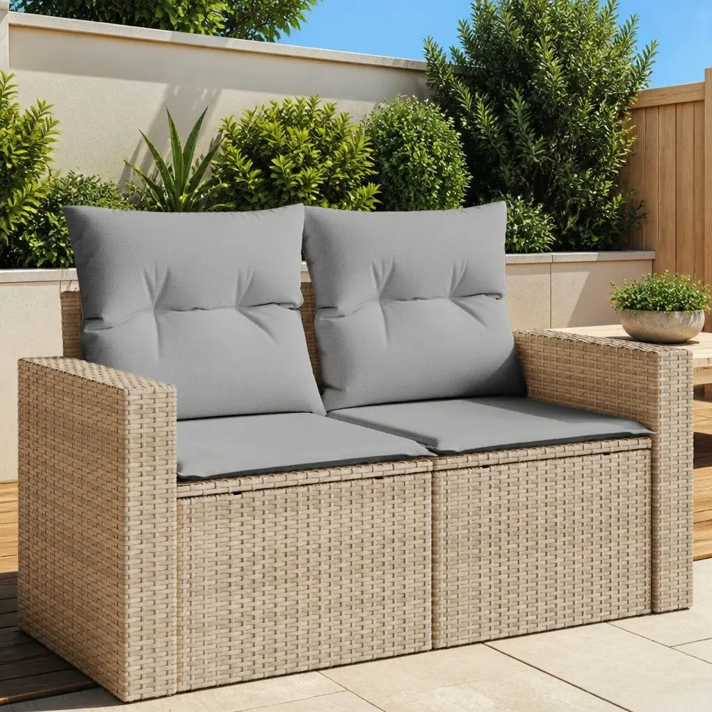2-Seater Garden Sofa with Cushions Beige Outdoor Patio Seating Furniture