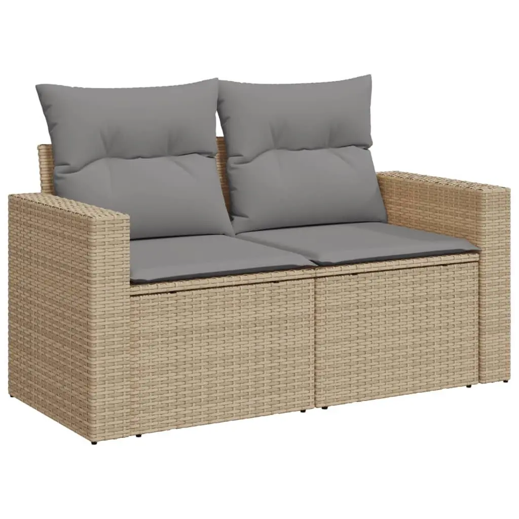 2-Seater Garden Sofa with Cushions Beige Outdoor Patio Seating Furniture