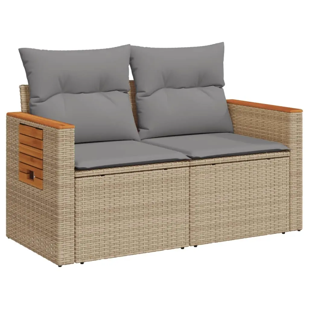 2-Seater Garden Sofa Outdoor Furniture Beige Poly Rattan with Cushions Side