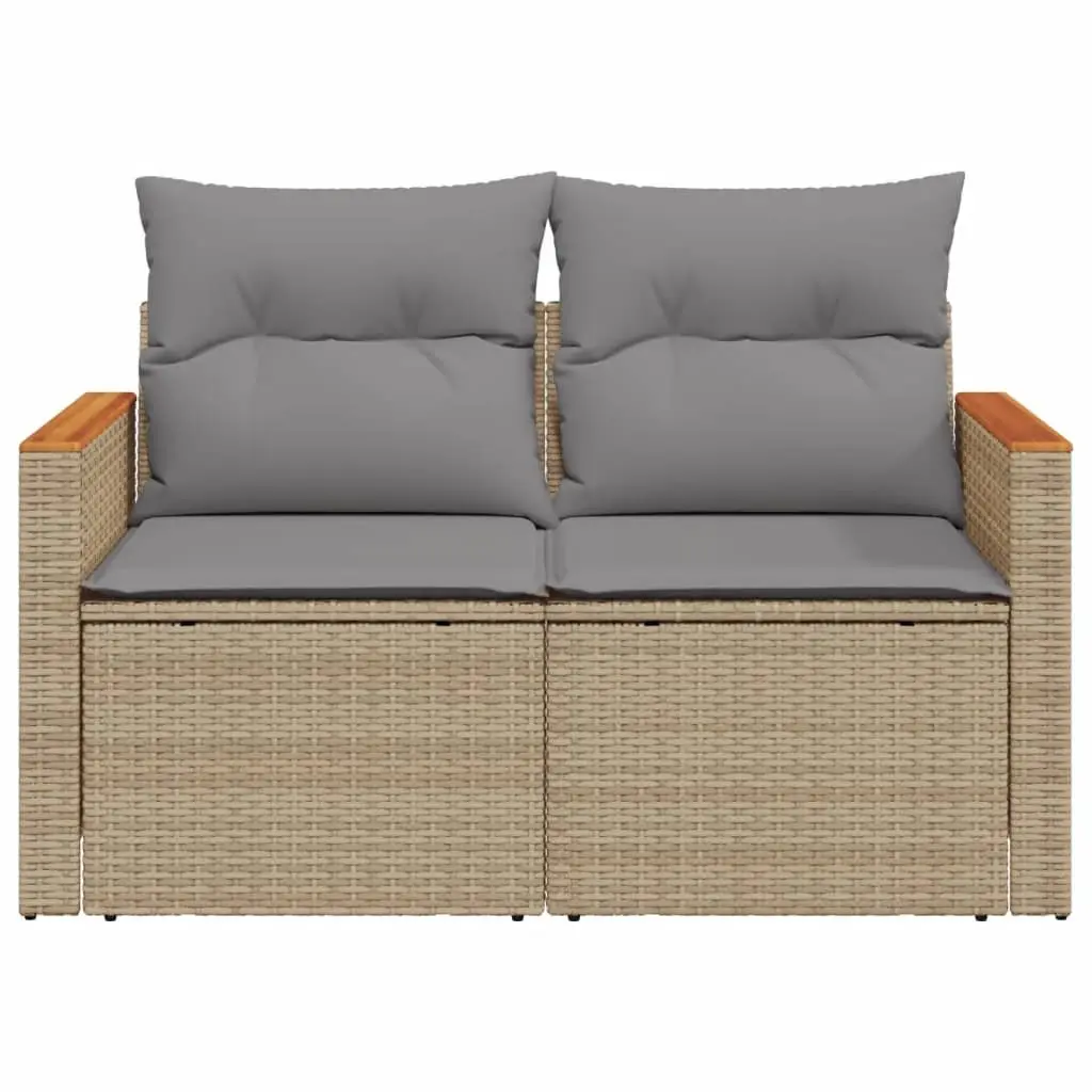 2-Seater Garden Sofa Outdoor Furniture Beige Poly Rattan with Cushions Side