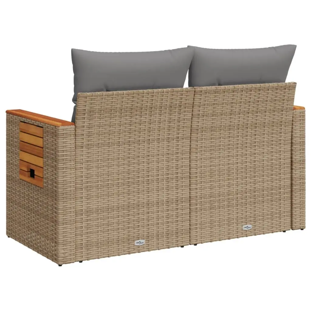2-Seater Garden Sofa Outdoor Furniture Beige Poly Rattan with Cushions Side