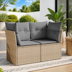 2-Seater Garden Sofa Outdoor Seating with Storage Cushions Beige Poly Rattan