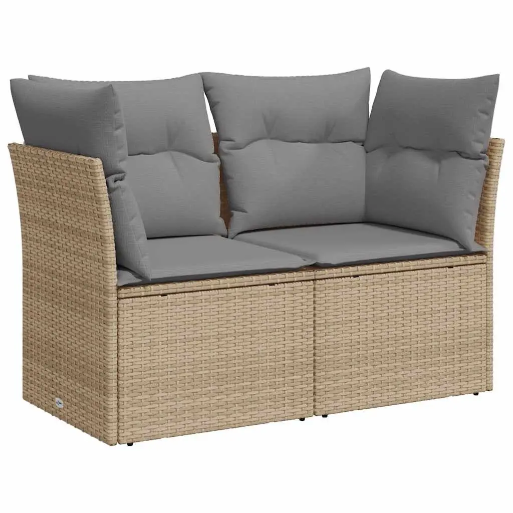2-Seater Garden Sofa Outdoor Seating with Storage Cushions Beige Poly Rattan