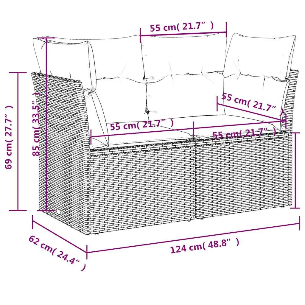 2-Seater Garden Sofa Outdoor Seating with Storage Cushions Beige Poly Rattan