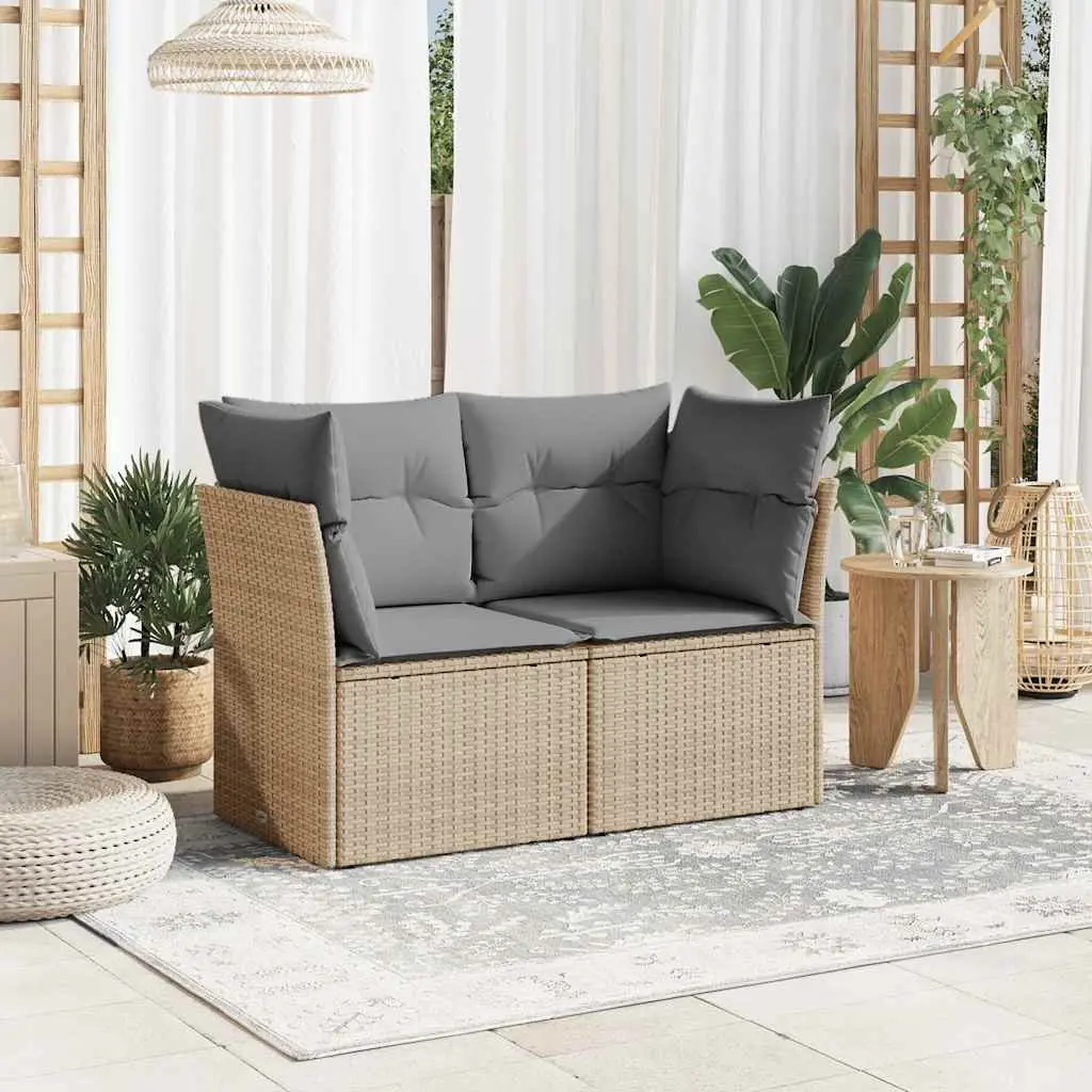 2-Seater Garden Sofa Outdoor Seating with Storage Cushions Beige Poly Rattan