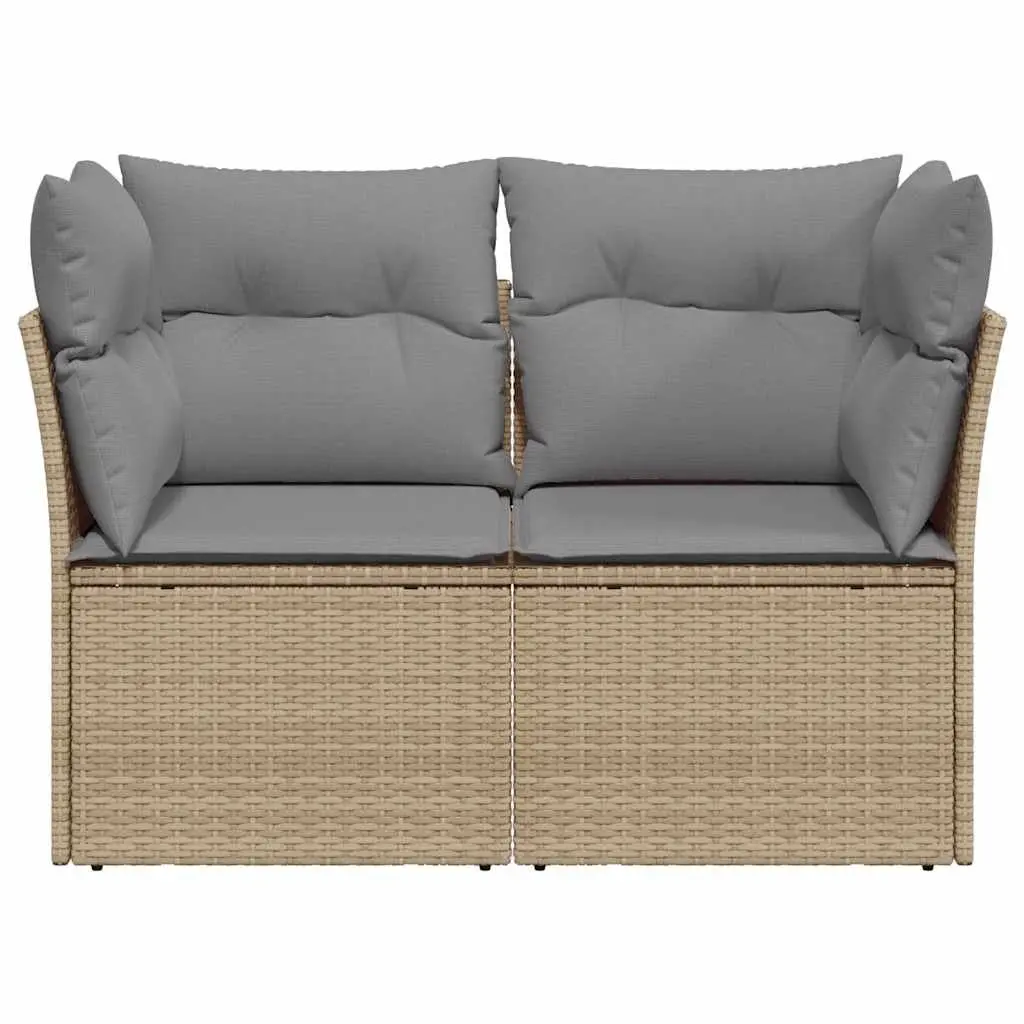 2-Seater Garden Sofa Outdoor Seating with Storage Cushions Beige Poly Rattan