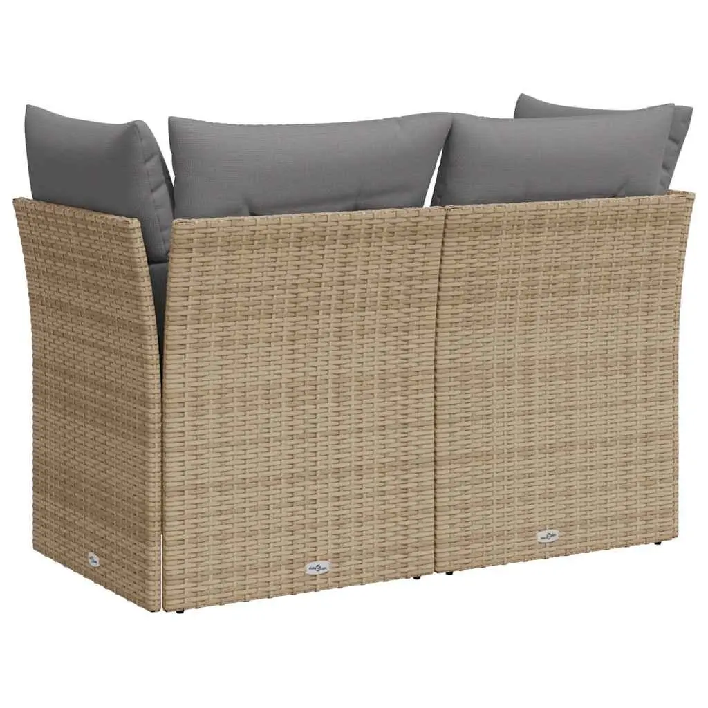 2-Seater Garden Sofa Outdoor Seating with Storage Cushions Beige Poly Rattan