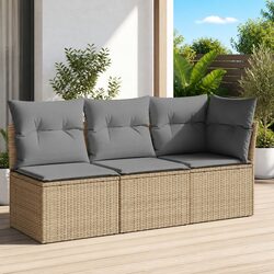 3-Seater Garden Sofa with Storage Cushions Outdoor Patio Furniture Beige