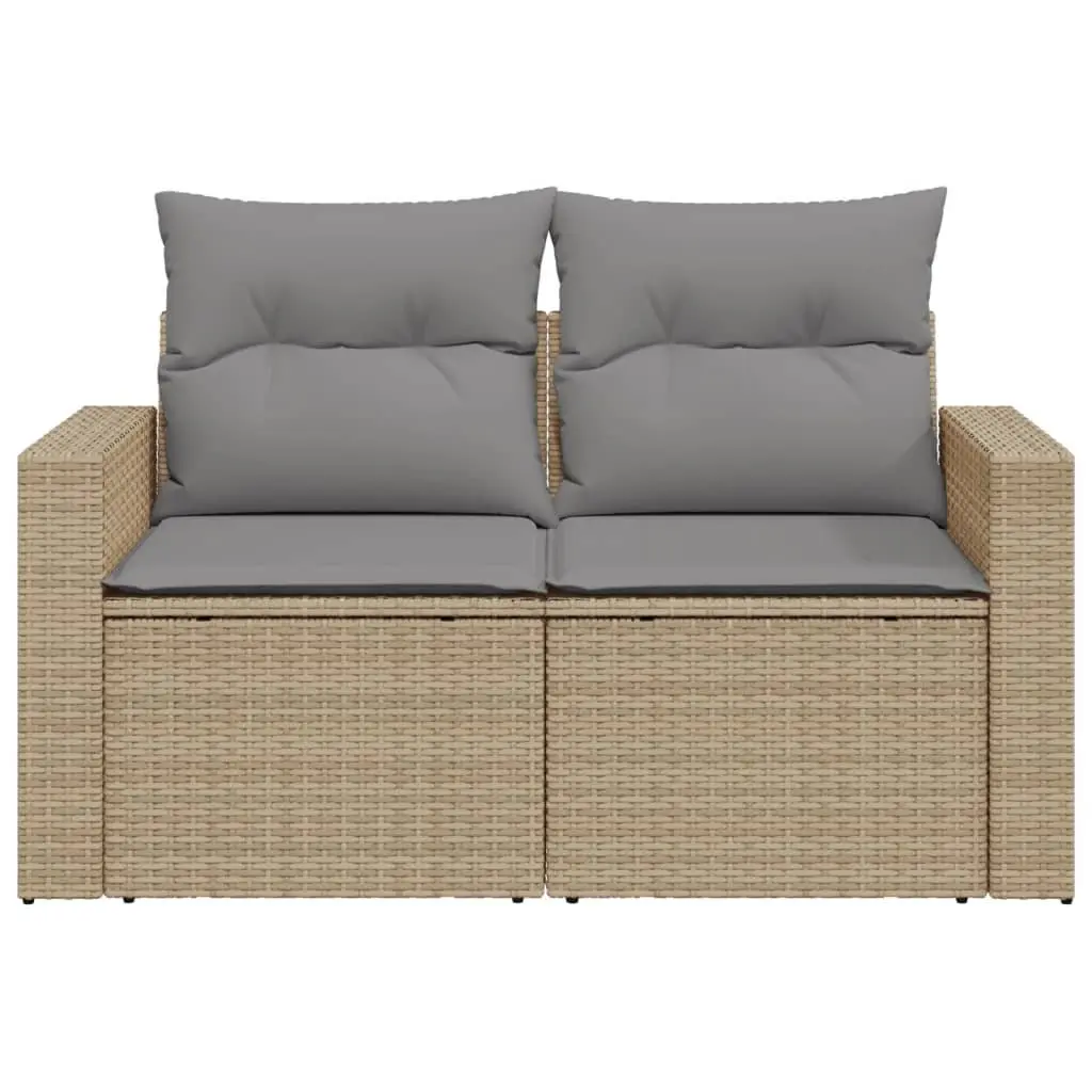2-Seater Garden Sofa with Cushions Storage Beige Poly Rattan Outdoor Furniture