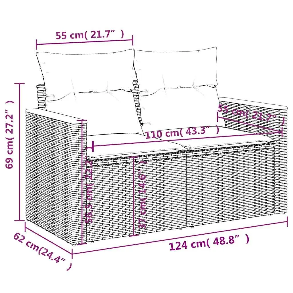 2-Seater Garden Sofa with Storage Cushions PE Rattan Beige