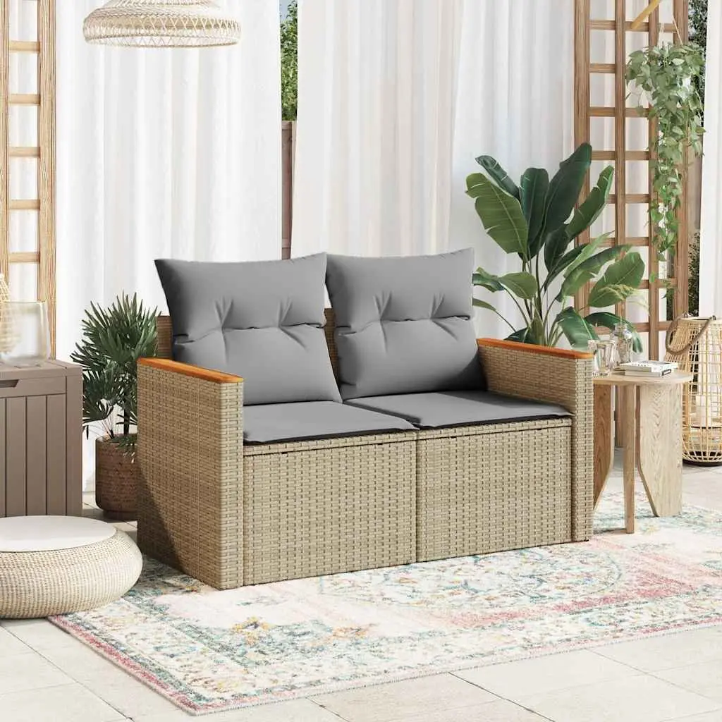 2-Seater Garden Sofa with Storage Cushions PE Rattan Beige