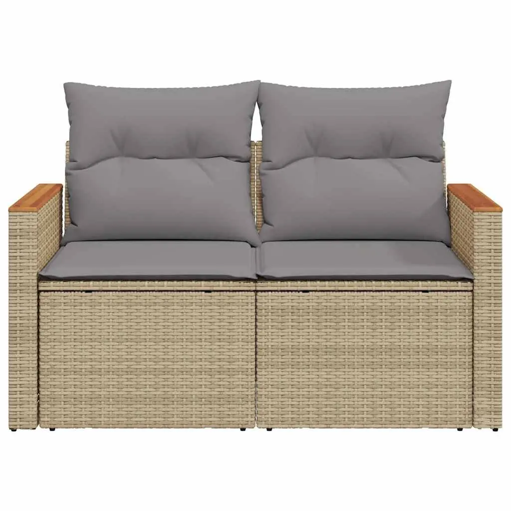 2-Seater Garden Sofa with Storage Cushions PE Rattan Beige
