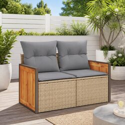 2-Seater Garden Sofa Outdoor Seating with Cushions Storage Beige Patio Furniture
