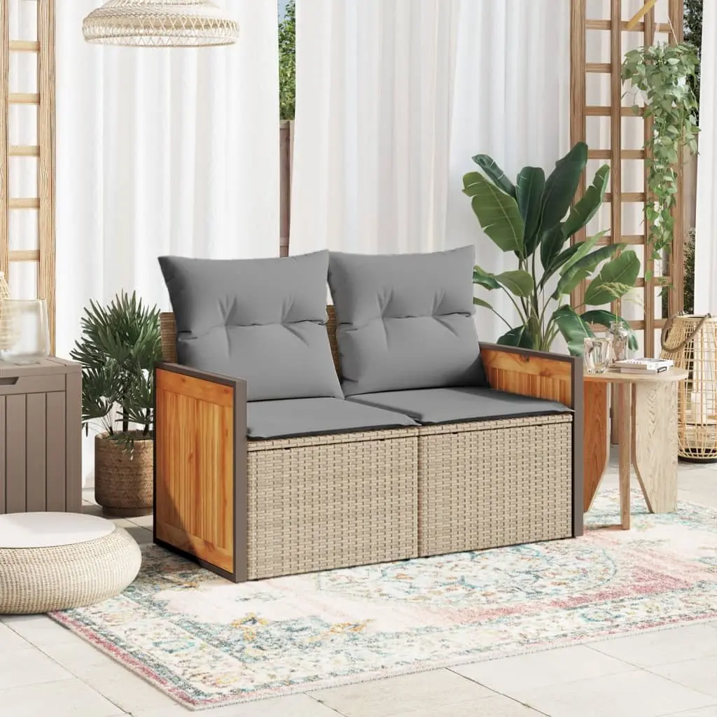 2-Seater Garden Sofa Outdoor Seating with Cushions Storage Beige Patio Furniture