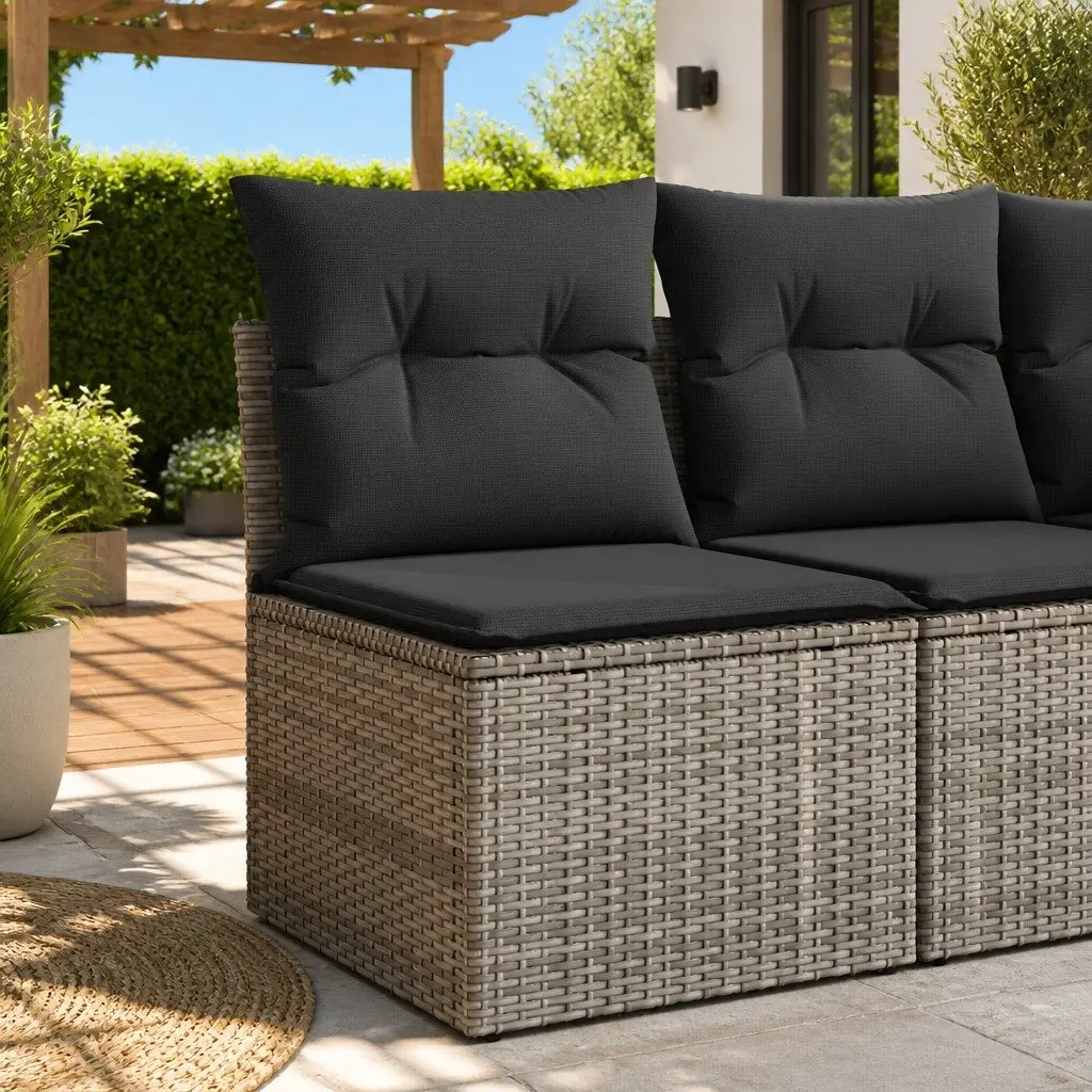 Garden Sofa Armless Modular Grey Poly Rattan Outdoor Seating