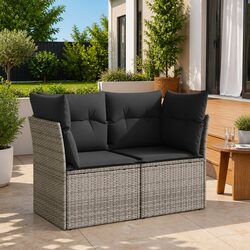 Outdoor Sofa 2-Seater Garden Furniture Set with Cushions Grey Poly Rattan