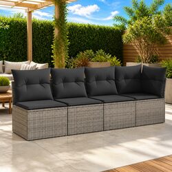 4-Seater Garden Sofa with Cushions Grey Outdoor Patio Rattan Furniture Set