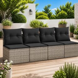 4-Seater Garden Sofa with Cushions Outdoor Patio Seating Grey Modular Furniture