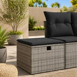 Garden Stool with Storage Cushion Outdoor Furniture Grey Poly Rattan Seat