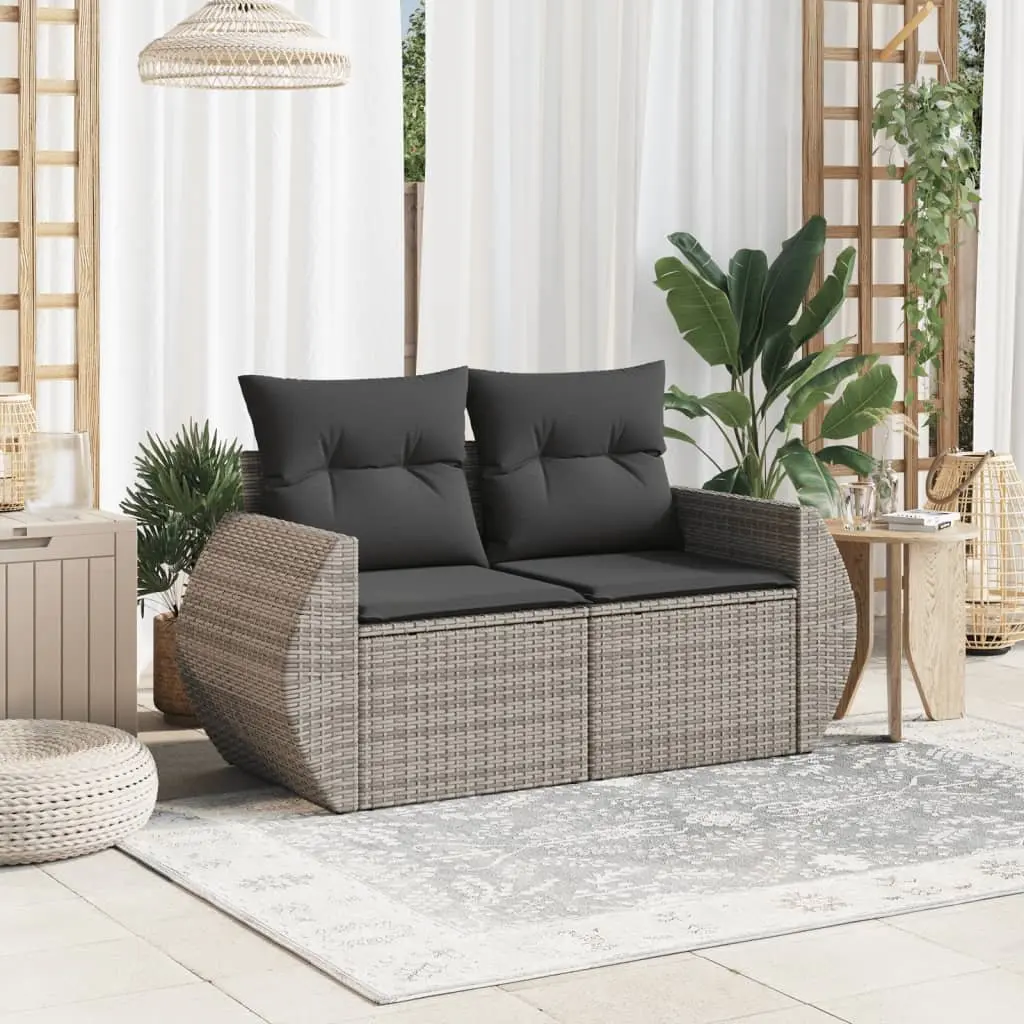 2-Seater Garden Sofa PE Rattan Grey Outdoor Furniture with Cushions