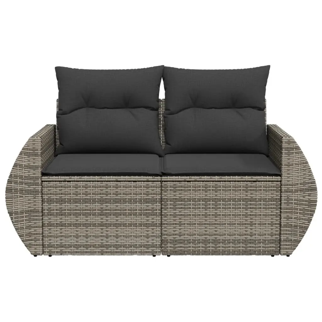 2-Seater Garden Sofa PE Rattan Grey Outdoor Furniture with Cushions