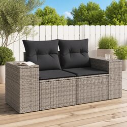 2-Seater Garden Sofa with Cushions Grey Outdoor Furniture Patio Seating