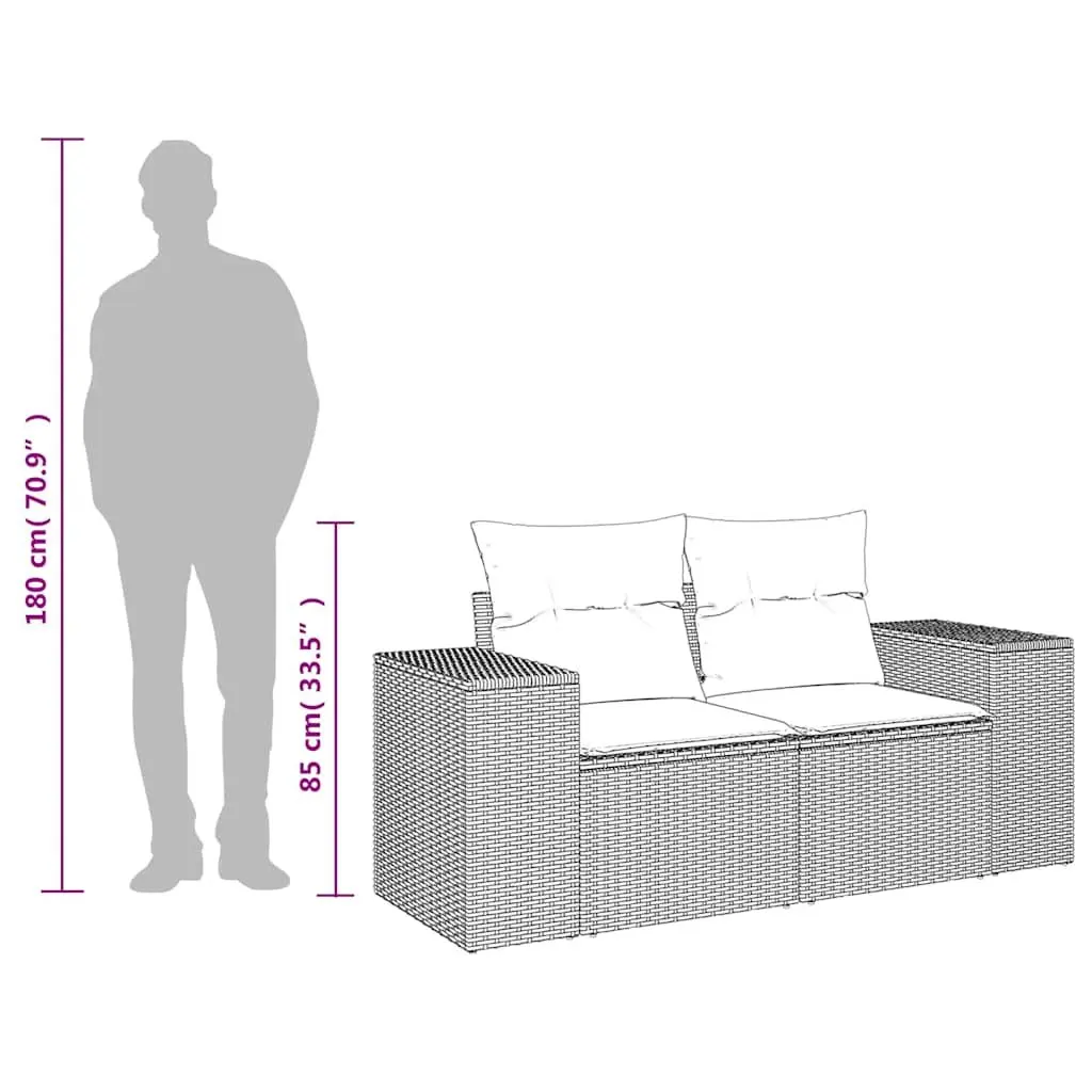 2-Seater Garden Sofa PE Rattan with Cushions Grey Outdoor Furniture