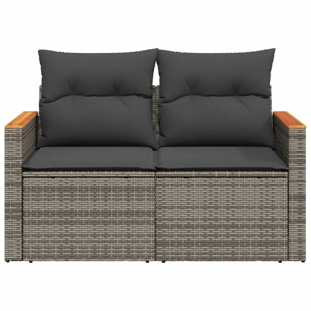 2-Seater Garden Sofa Grey Poly Rattan Outdoor Furniture with Cushions Side Table
