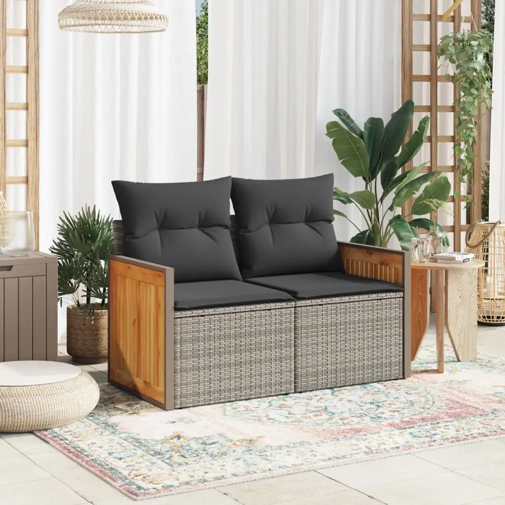 2-Seater Outdoor Garden Sofa with Cushions Grey Poly Rattan Patio Furniture