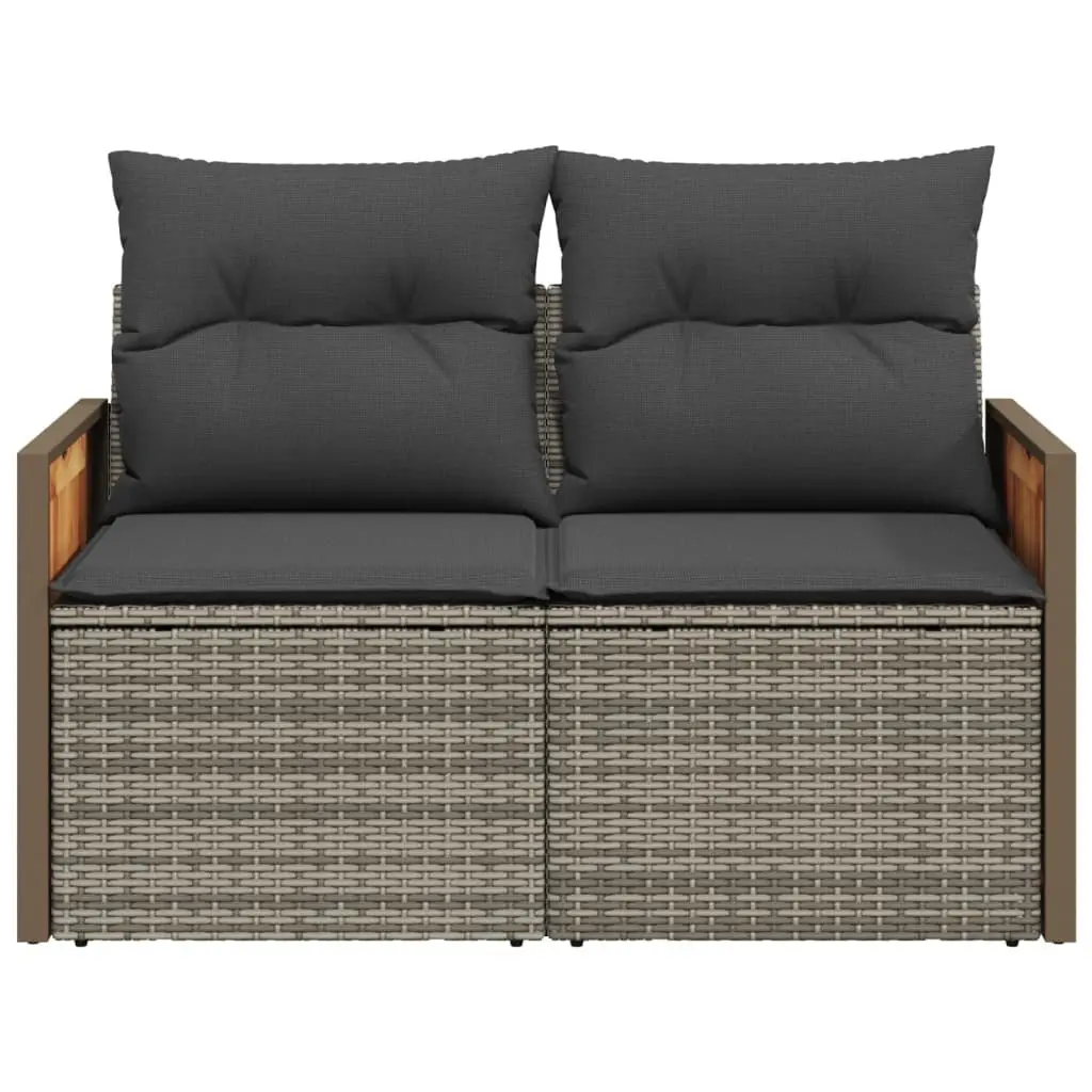 2-Seater Outdoor Garden Sofa with Cushions Grey Poly Rattan Patio Furniture