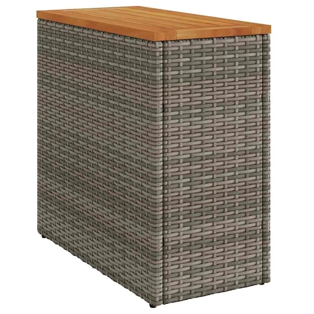 Garden Side Table Outdoor Use Grey Poly Rattan Wooden Top