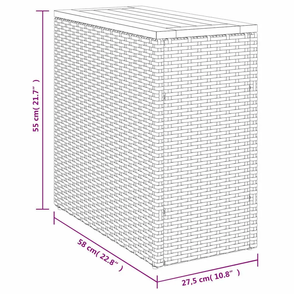Garden Side Table Outdoor Use Grey Poly Rattan Wooden Top