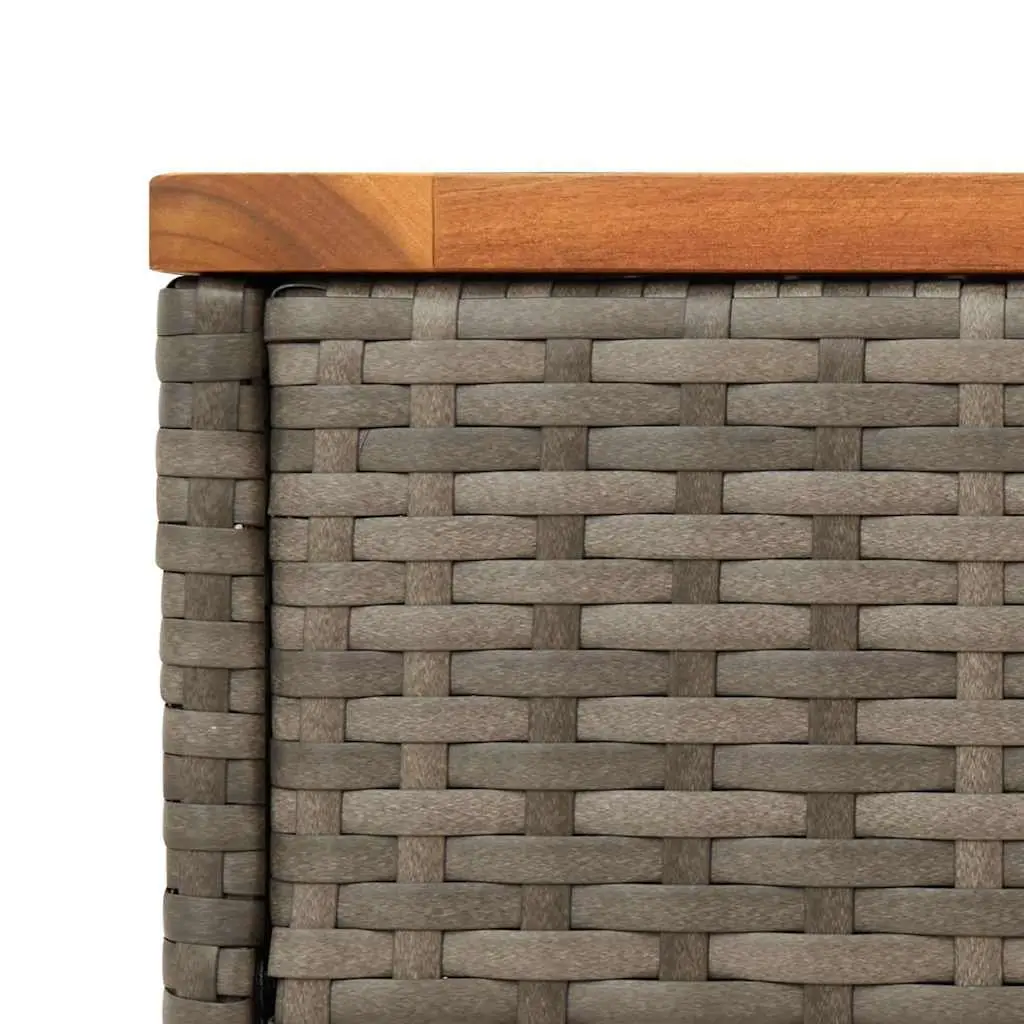 Garden Side Table Outdoor Use Grey Poly Rattan Wooden Top