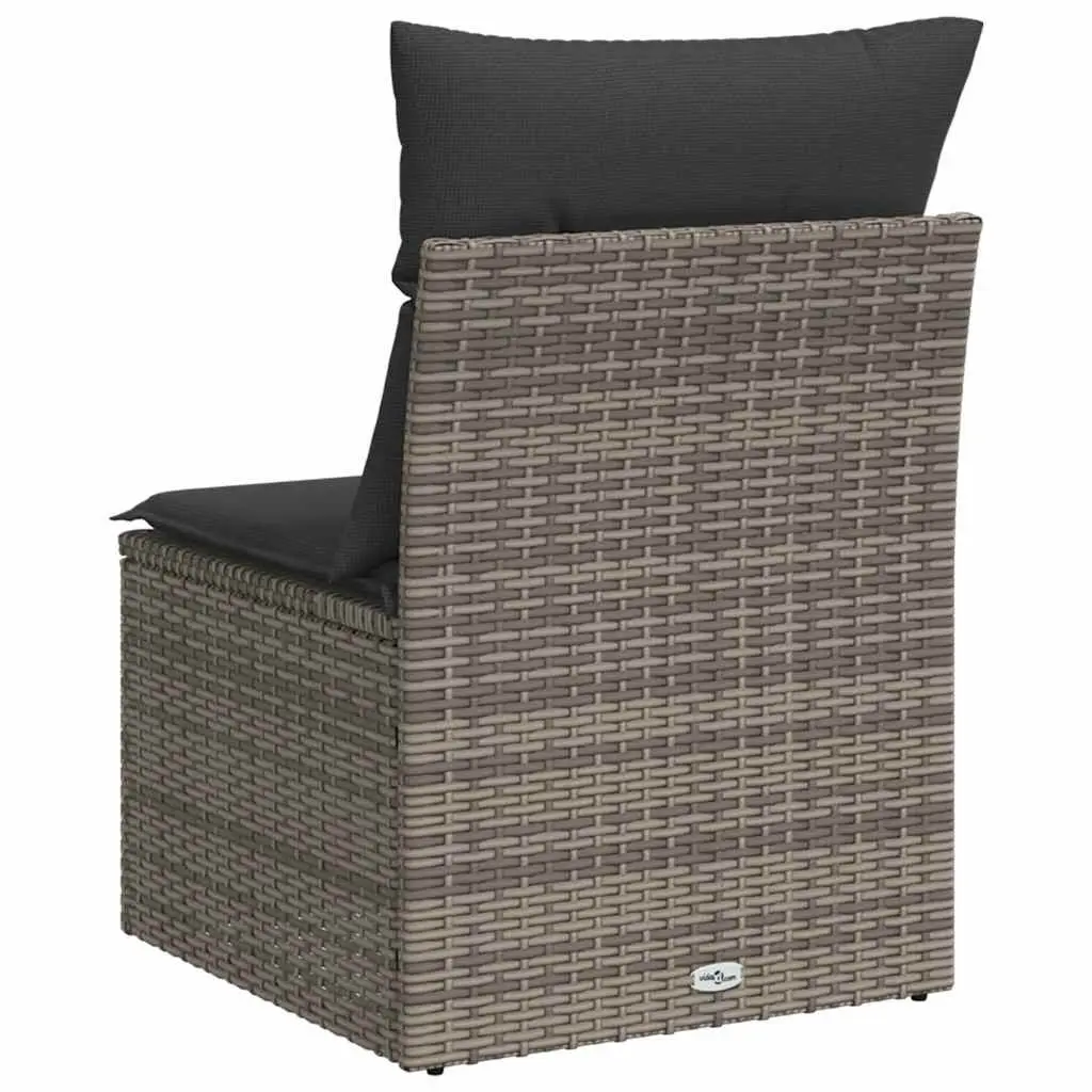 Garden Chair Armless Grey PE Poly Rattan Outdoor Seating with Cushions
