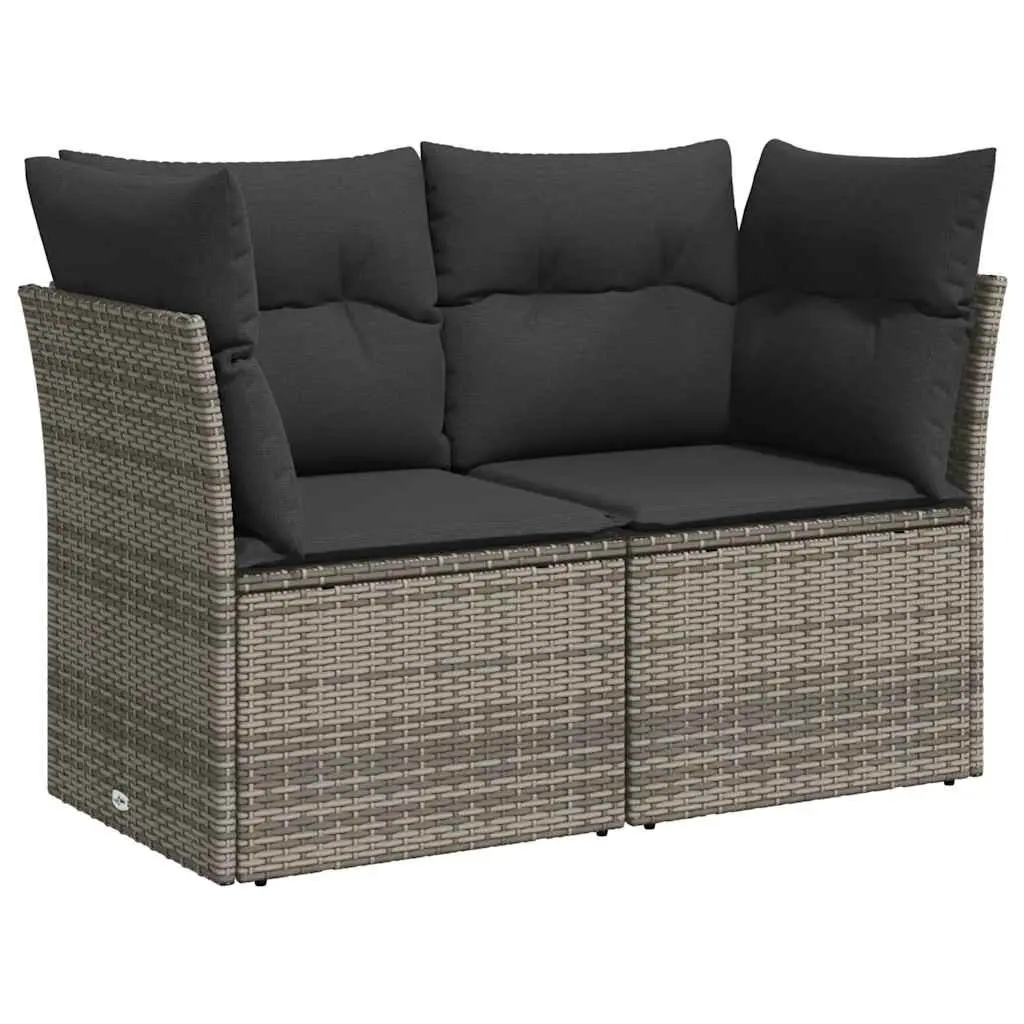 2-Seater Garden Sofa with Cushions Storage Grey Outdoor Poly Rattan Seating