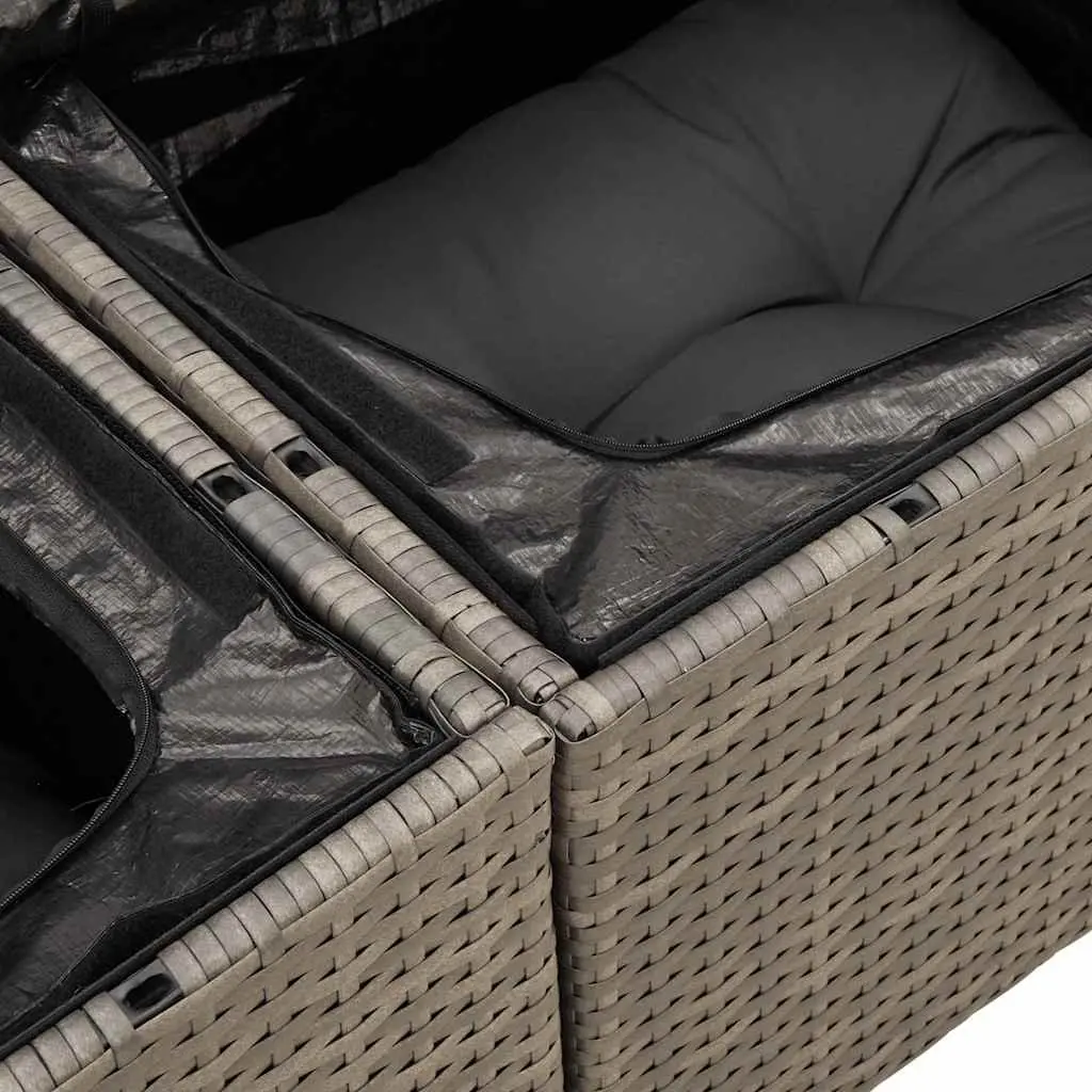 2-Seater Garden Sofa with Cushions Storage Grey Outdoor Poly Rattan Seating
