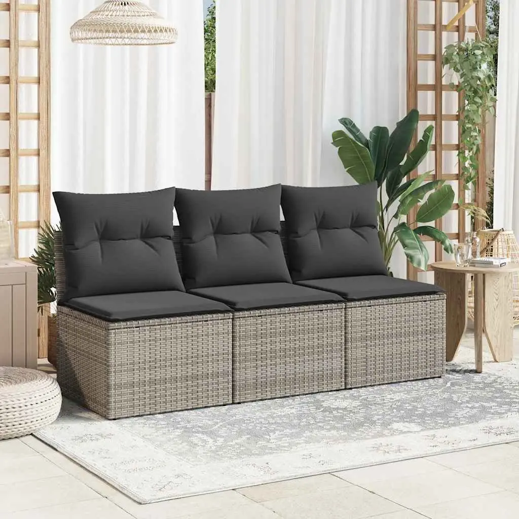3-Seater Garden Sofa with Storage Cushions Outdoor Patio Furniture Grey