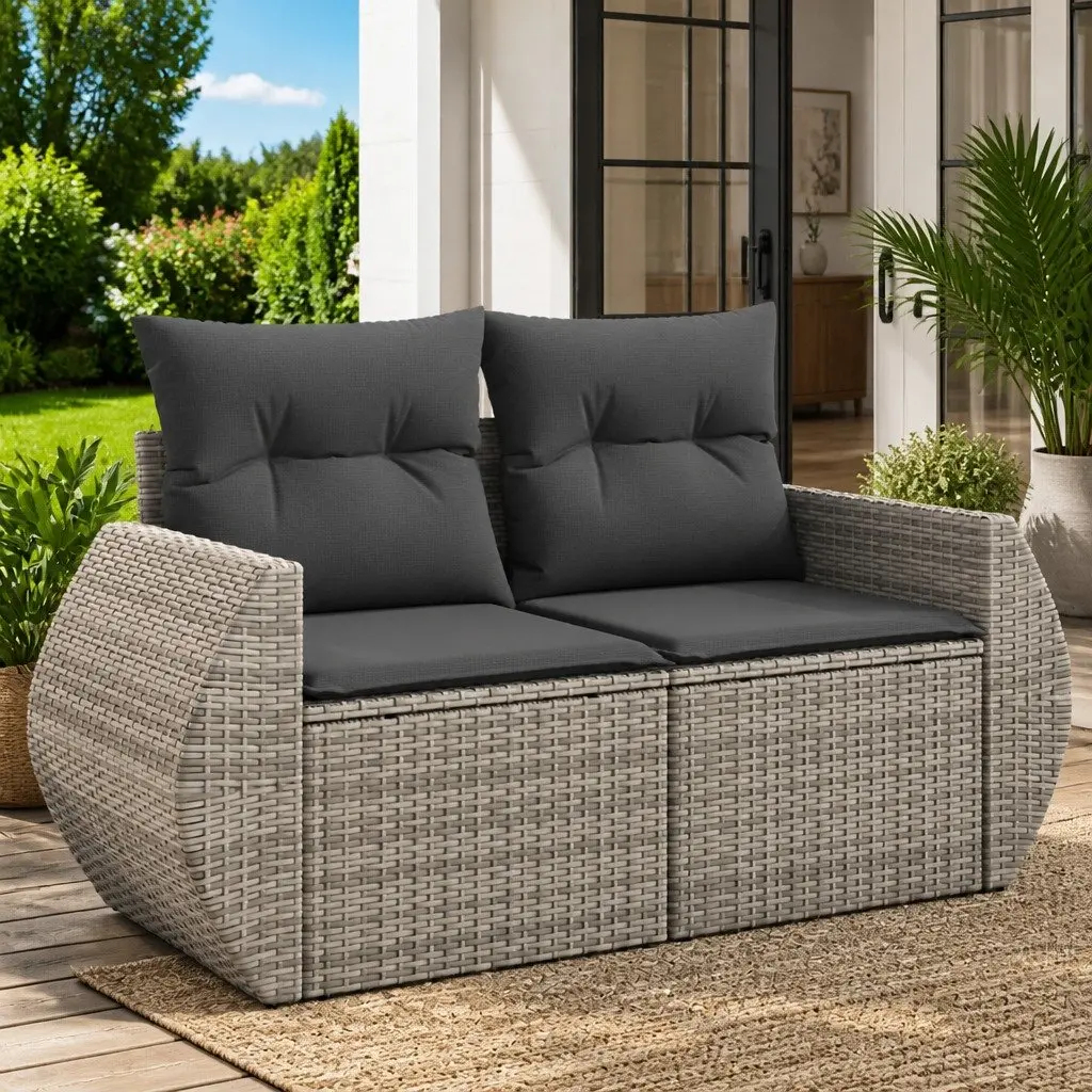 2-Seater Garden Sofa with Cushions Storage Grey Outdoor Patio Furniture Set