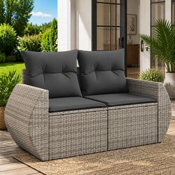 2-Seater Garden Sofa with Cushions Storage Grey Outdoor Patio Furniture Set