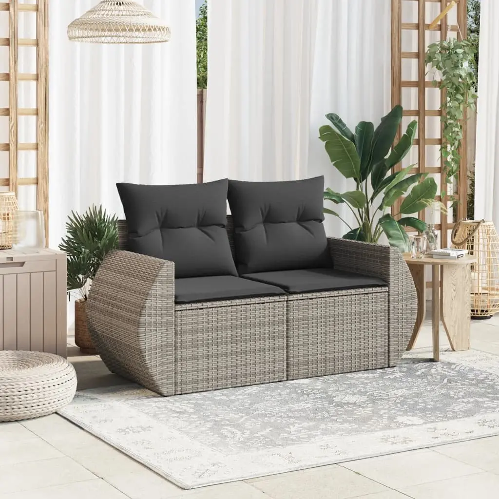 2-Seater Garden Sofa with Cushions Storage Grey Outdoor Patio Furniture Set
