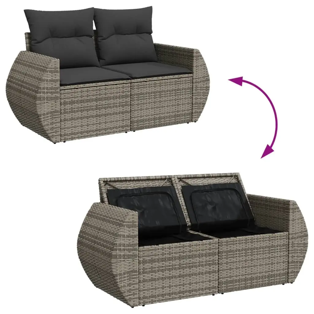 2-Seater Garden Sofa with Cushions Storage Grey Outdoor Patio Furniture Set