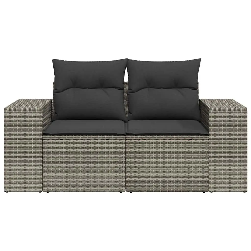 2-Seater Garden Sofa with Cushions Storage Grey PE Rattan Outdoor Patio Furniture
